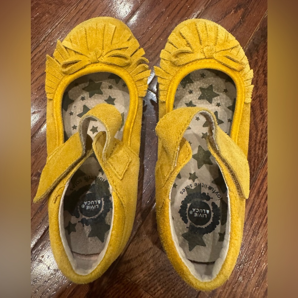 Livie & Luca Yellow Suede Leather Willow Mary Jane Shoes Bow Fringe Toddler 12 - Picture 7 of 8